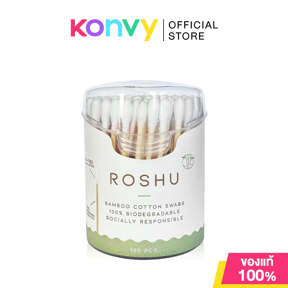 Roshu Cotton Bud [100pcs] สำลีก้านไม้ไผ่ โรชู ผลิตจากเยื่อไม้ไผ่คุณภาพดี.