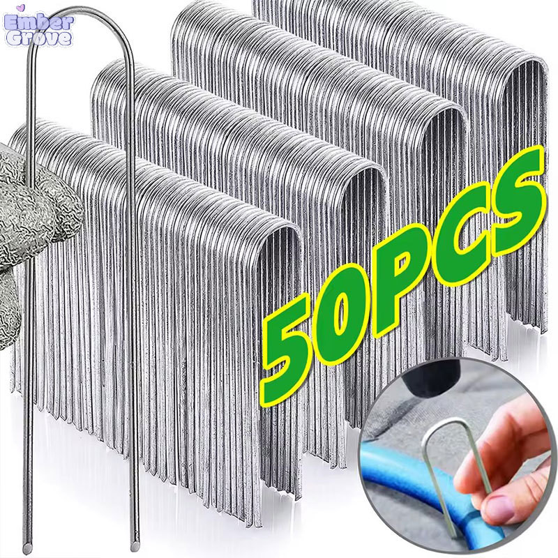 10/30/50 ชิ้น ลวดเย็บกระดาษรูปตัว U จำนวน / หมุดปักดินสำหรับปักสวนแบบชุบสังกะสี / ตะปูยึดผ้ากันวัชพืชแบบยึดพื้น