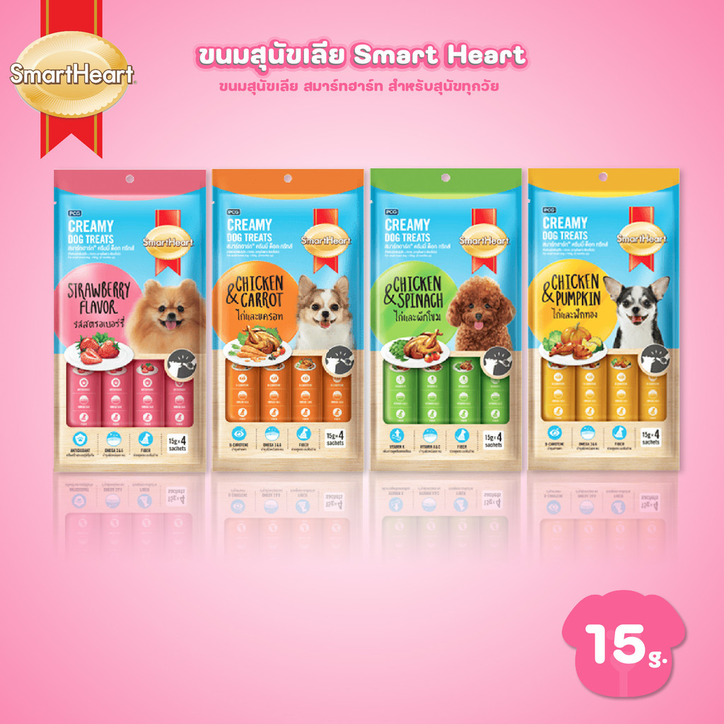 [ยกกล่อง 12 แพ็ค] Smart Heart Creamy Dog Treats สมาร์ทฮาร์ท ขนมหมาเลีย ขนมสุนัขเลีย ขนาดซอง 15 กรัม