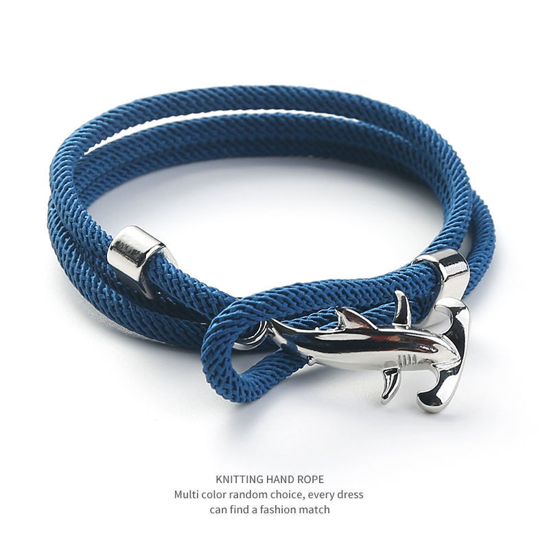 สร้อยข้อมือฉลามหัวใหญ่ เชือกสำหรับผู้ชาย ดีไซน์.Simple Niche แฟชั่น.Double Living Buckle ปรับขนาดได้ อินเทรนด์ทุกลุค