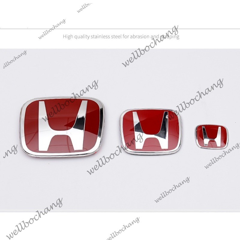 3 ชิ้น Honda LOGO (ด้านหน้าและด้านหลัง + STEERING ) Type-R Badge/Emblem Red Silver CIVIC CITY CRV AC