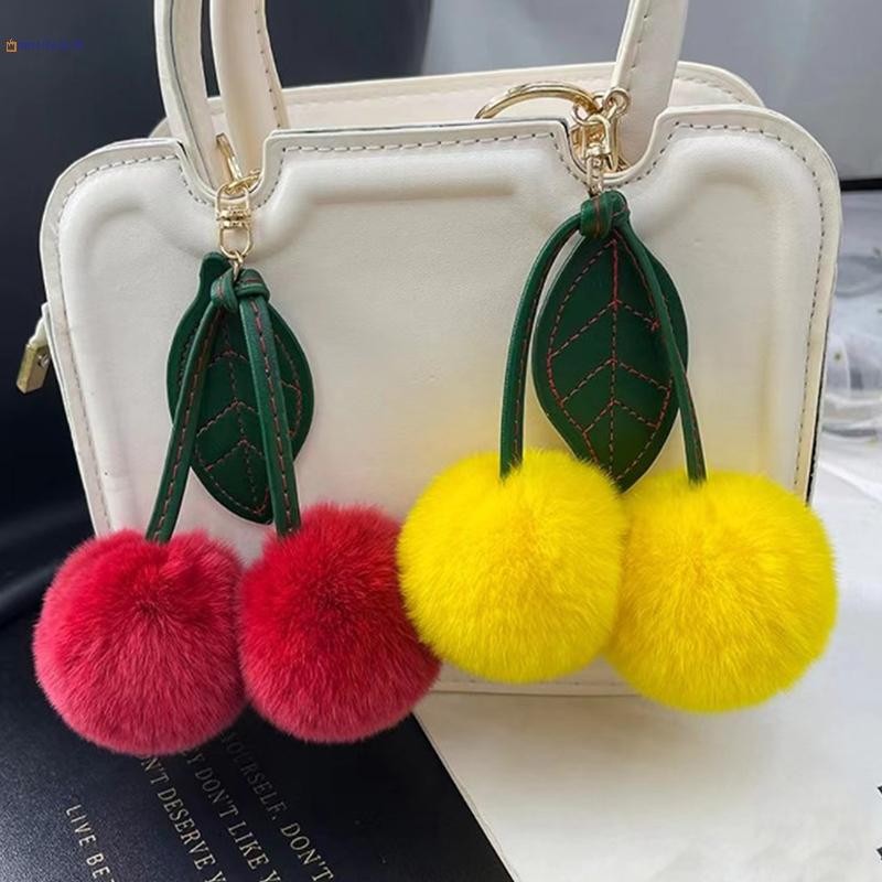 NLY ใหม่ Otter Hair Cherry Multi-สีรถพวงกุญแจจี้น่ารัก Pompom ตุ๊กตาตุ๊กตากระเป๋า Key Chains สําหรับผู้หญิงของขวัญ N