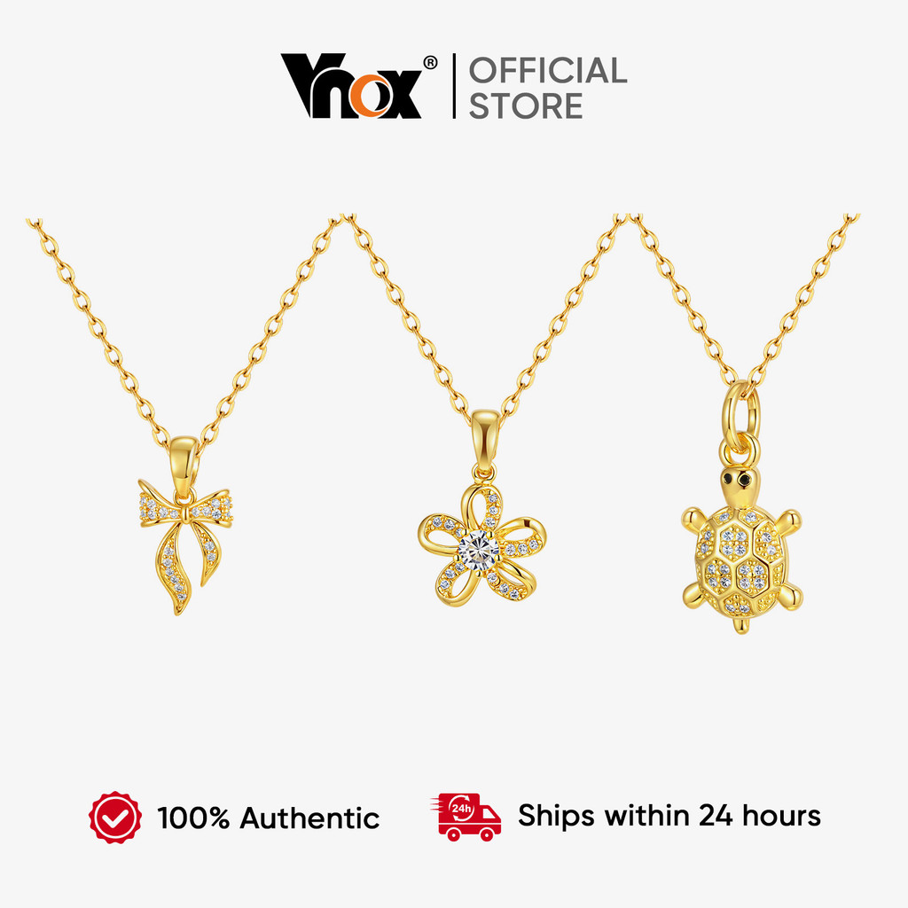 Vnox น่ารักZircon Cubic Turtlesผีเสื้อสร้อยคอโบว์สําหรับผู้หญิง,Gold Plated Non Tarnish Chic Charmสร้อยคอ,แฟชั่นเครื่องป