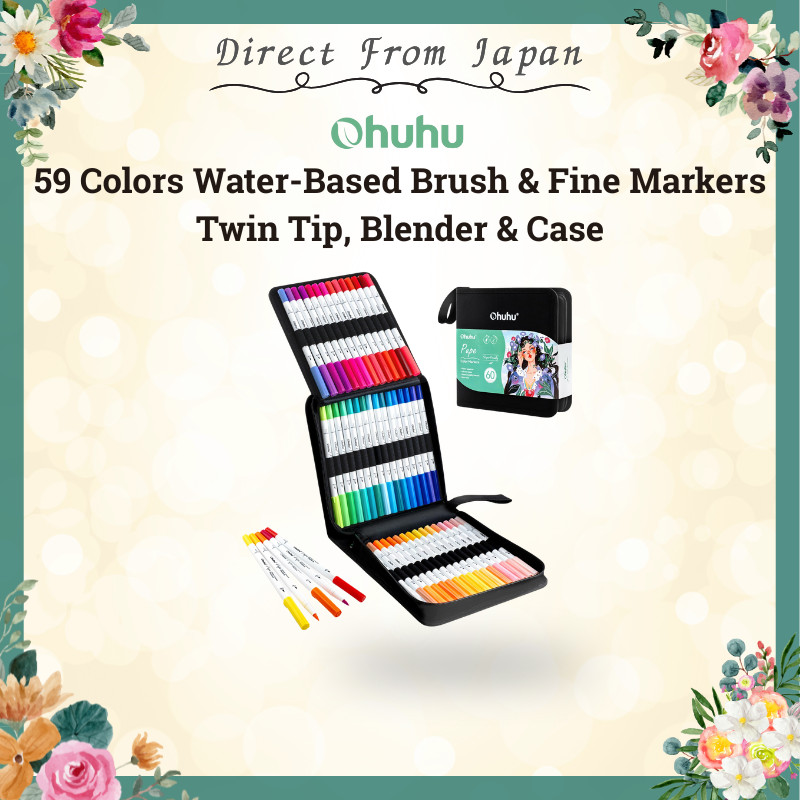 Ohuhu 59 Colors Brush & Fine Markers Dual Tip Water-Based with Blender & Case
