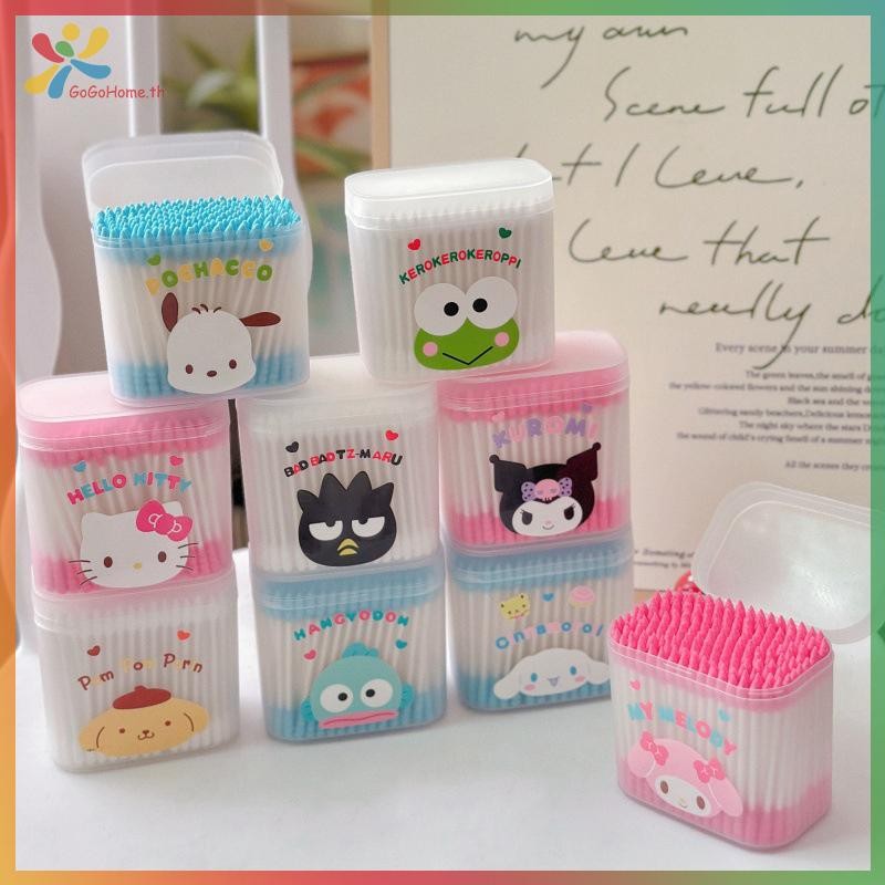 GOGO 200 ชิ้น/กล่องน่ารัก Kuromi หู Picks สําลี Sanrio Hellokitty Melody อะนิเมะในครัวเรือนทิ้งสําลีของขวัญเด็ก TH