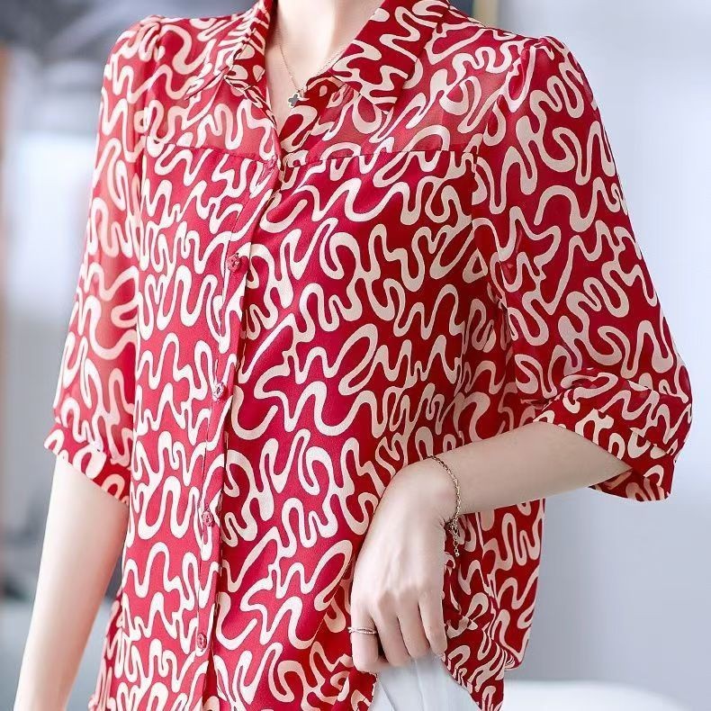 แม่ด้านบน 2025 แม่พิมพ์สไตล์ตะวันตกหลวมสไตล์ตะวันตกเสื้อเชิ้ตโนเบิลเสื้อบางผลิตภัณฑ์ร้อน150710