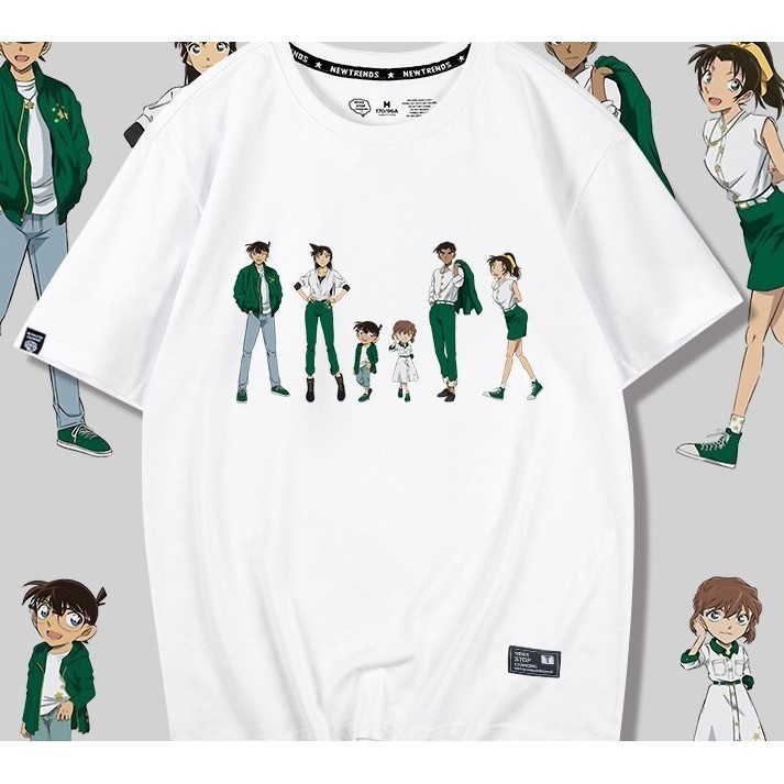 เสื้อยืดแขนสั้นนักสืบโคนัน สีเทา ทรงหลวมสำหรับฤดูร้อน ทำจากผ้าฝ้ายแท้ พร้อมลวดลายจากแอนิเมชั่นญี่ปุ่น