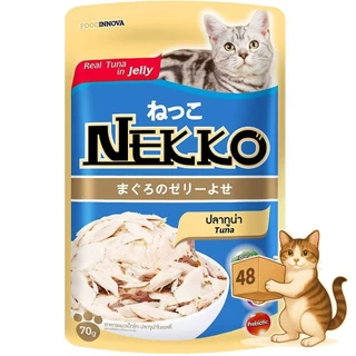 ( ยกลัง 48 ซอง ) Nekko อาหารแมว เปียกแมว เนื้อทูน่าแท้ โดยไม่มีส่วนผสมของเนื้อเทียมและไม่มีสารกันบูด