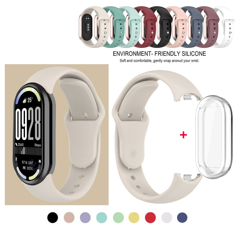 2 IN 1 สายซิลิโคนสําหรับ Xiaomi Mi band 10 สายนาฬิกาพร้อม Protector สําหรับ Xiaomi Smart Band 10 9 8