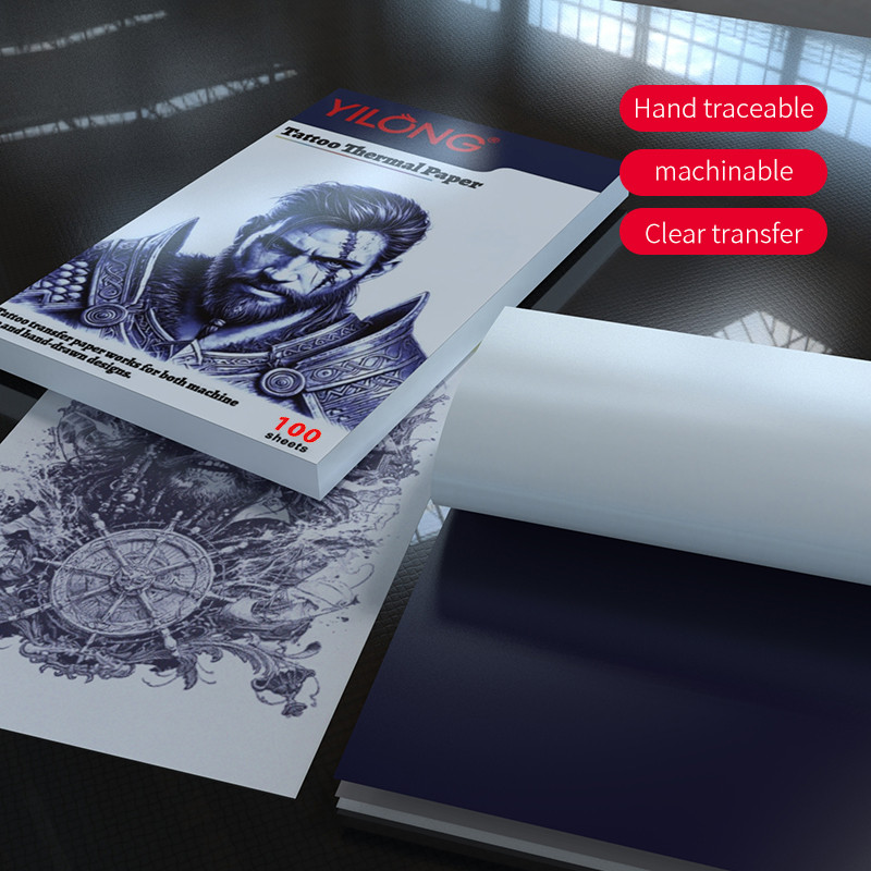 ชุดกระดาษถ่ายโอนรอยสักมืออาชีพ-10/20/30/50/100ชิ้น ก4กระดาษลายฉลุความร้อนสําหรับการวาดภาพมือและเครื่องใช้ (น้ํามัน4ชั้นทนจางหาย)