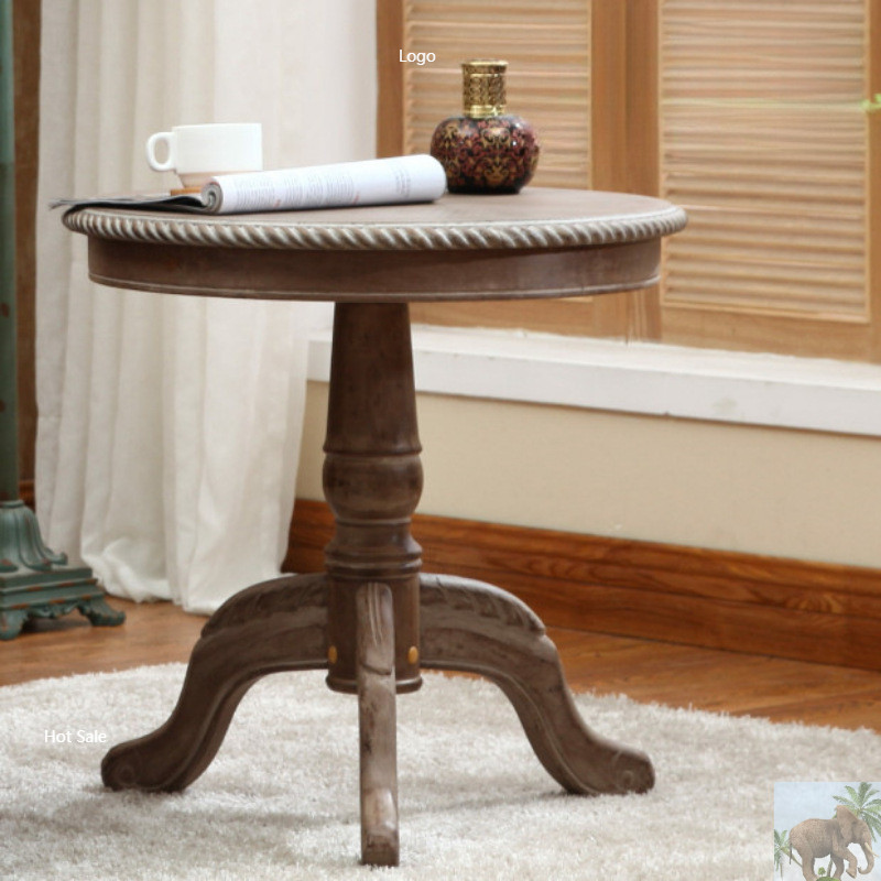 Retro Small round Table Solid Wood Coffee Table Mini Table round European Sofa American Side Table