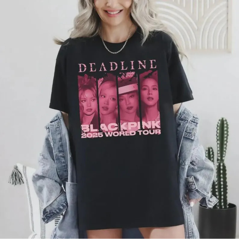 หุ้นท้องถิ่นKpop BLACKPINK Deadline World Tour TShirtแฟชั่นสบายๆKpop BlinkพัดลมTee Lisaเจนนี่Rose JI