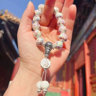 สร้อยข้อมือพอร์ซเลนสีเทา แบบหยงเป่ยจิง สไตล์วัดวัง เครื่องประดับวัฒนธรรม