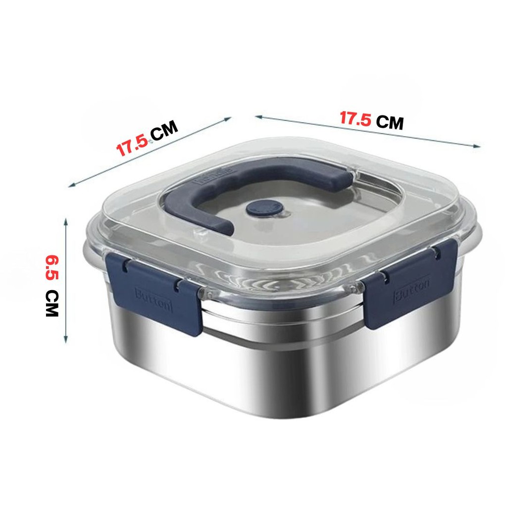 กล่องอาหารสแตนเลส {ซื้อ1แถม2} กล่องข้าว กล่องใส่ของ ทรงสี่เหลี่ยม มีที่จับ มีฝาปิดพลาสติก - รูปที่ 5