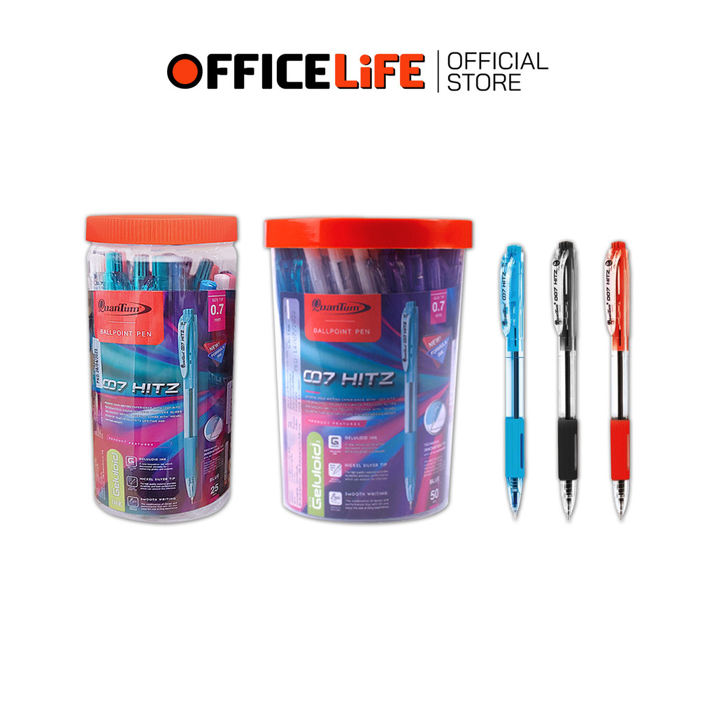 Quantum (ควอนตัม) ปากกา ปากกาลูกลื่น รุ่น 007 Hitz หมึกน้ำเงิน ขนาด 0.7 มม ( กระปุก / 25 และ 50 ด้าม)