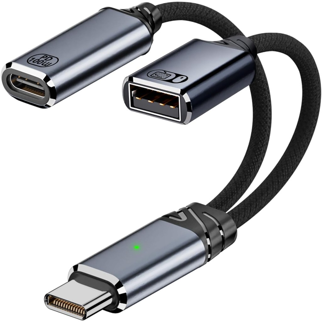 สาย USB C เป็น USB OTG และอะแดปเตอร์ชาร์จ, ตัวแยก USB-C 2-in-1 พร้อมการชาร์จอย่างรวดเร็ว 100W สําหรับ iPhone 16/15 Series, iPad, MacBook