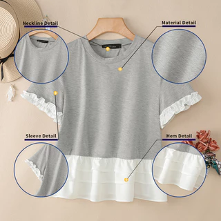 ZANZEA สไตล์เกาหลียอดนิยม เสื้อลูกเรือแขนสั้น ขอบกระพุ้งแขนและซ้ายContrast เสริมลุคเก๋ไก๋