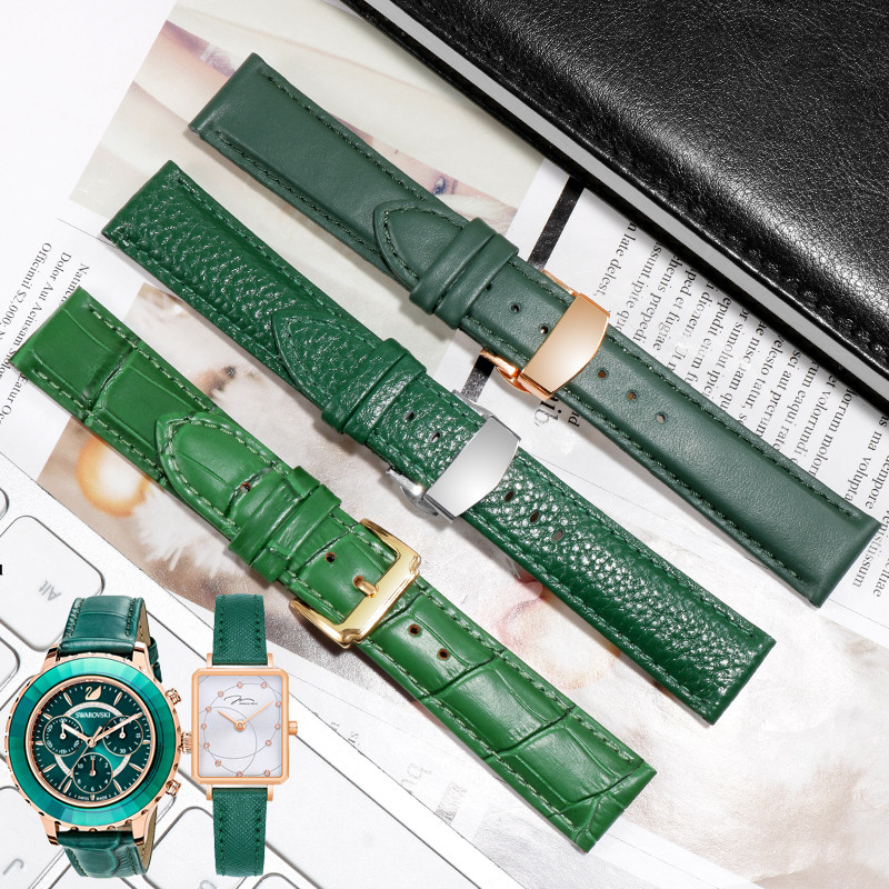 สายหนังแท้ผู้ชายผู้หญิงเหมาะสําหรับ Rolex Green Water Ghost DW เฉพาะถนน Swarovski Fitar สายนาฬิกาสีเ