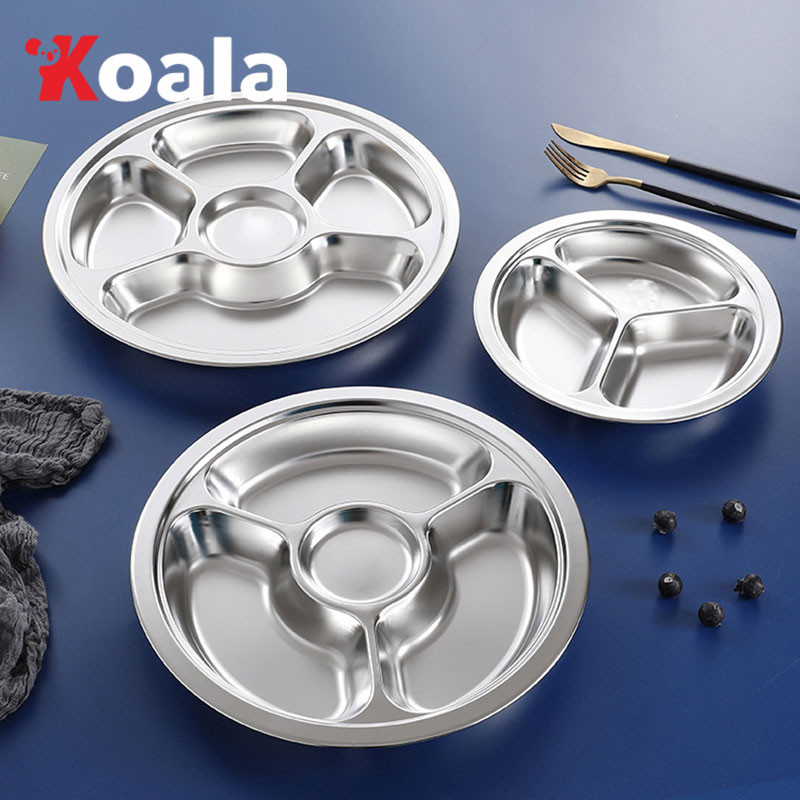 KOALA ถาดหลุมสแตนเลส แบบกลม 3/4/5 ช่อง สำหรับแยกอาหาร ขนาด 20-35ซม.