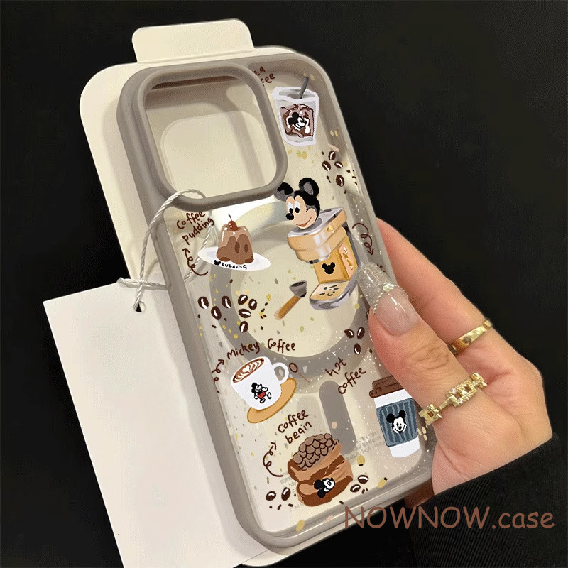สําหรับ IPhone 16 15 14 Plus 13 12 11 Pro Max X XR XS Max 7 8 Plus Kulit แม่เหล็ก menghisap kartun Mickey Crayon kecil baru เคสโทรศัพท์ปกอ่อน