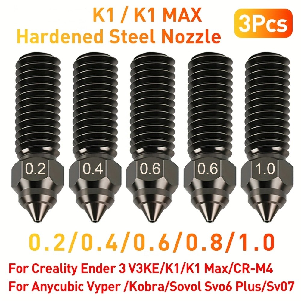 3pcs K1 MAX Hardened Steel Nozzles for Ender 3 V3, KE, CR-M4, CR 10 SE,3D Printer Accessory Upgrade,