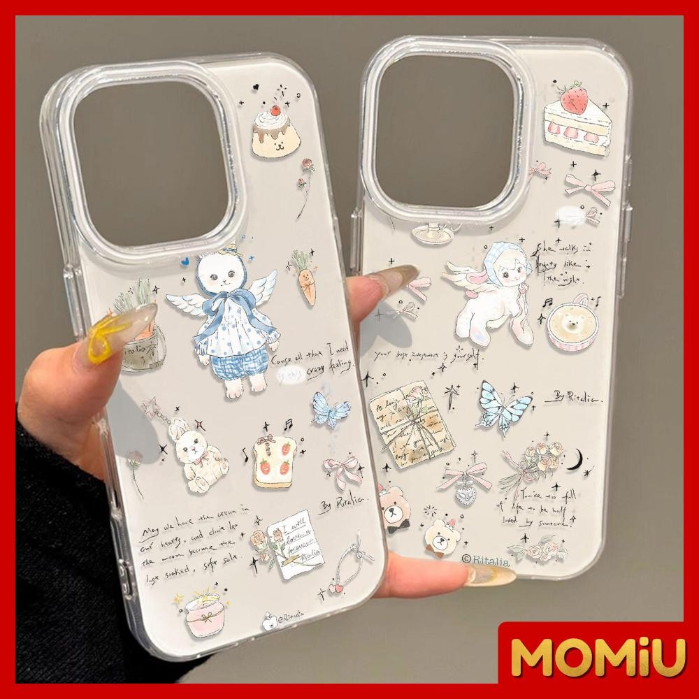 MOMiU - เจลลี่เนียนเงา IMD สีขาว เข้ากันได้สำหรับ เคสไอโฟน11 เคส iphone 16Pro Max 7Plus XR 12 13 14 15 กระต่ายน้อยน่ารัก