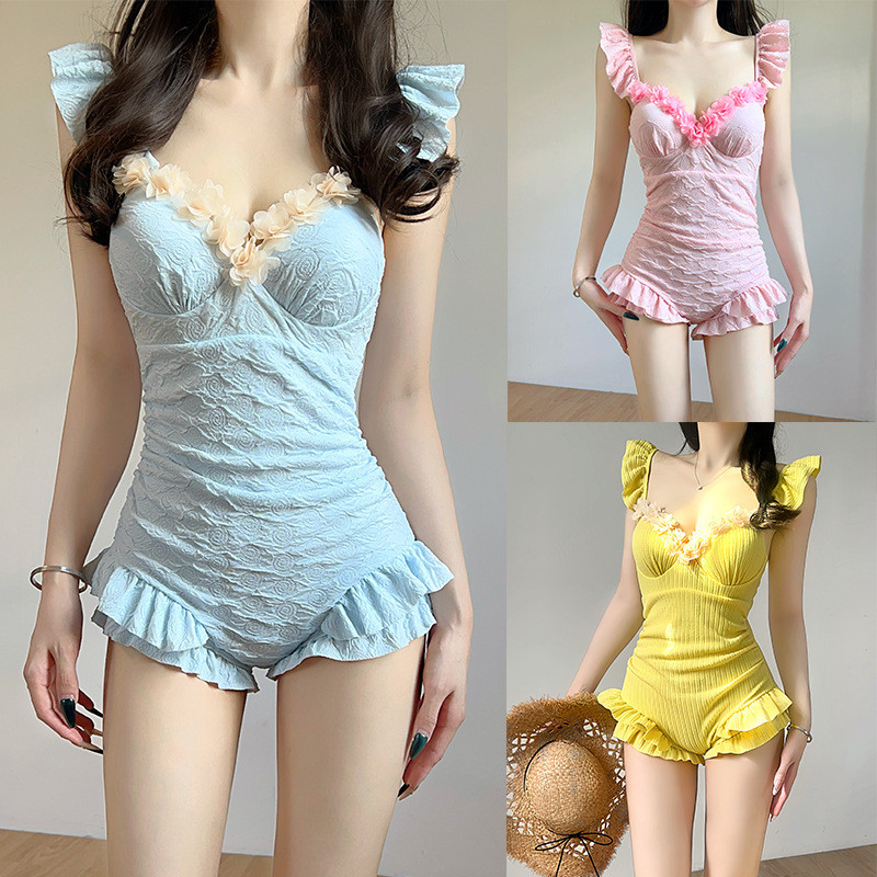 ขนาดเล็กสดสีทึบสาวชุดว่ายน้ํา Pure Desire สไตล์ Body Sculpting Slimmer ดูชุดว่ายน้ําชายหาดน้ําพุร้อนสระว่ายน้ํา One-Piece S