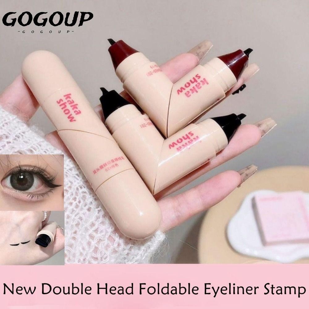 GOGOUP Eye Liner Stamp, Waterproof Long Lasting Eyeliner Stamp, Black Color Folding Portable Eyeline
