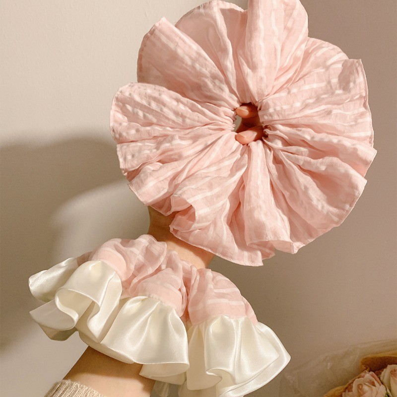 Scrunchies สีชมพูสำหรับผู้หญิง ขนาดใหญ่ พร้อมยางยืด