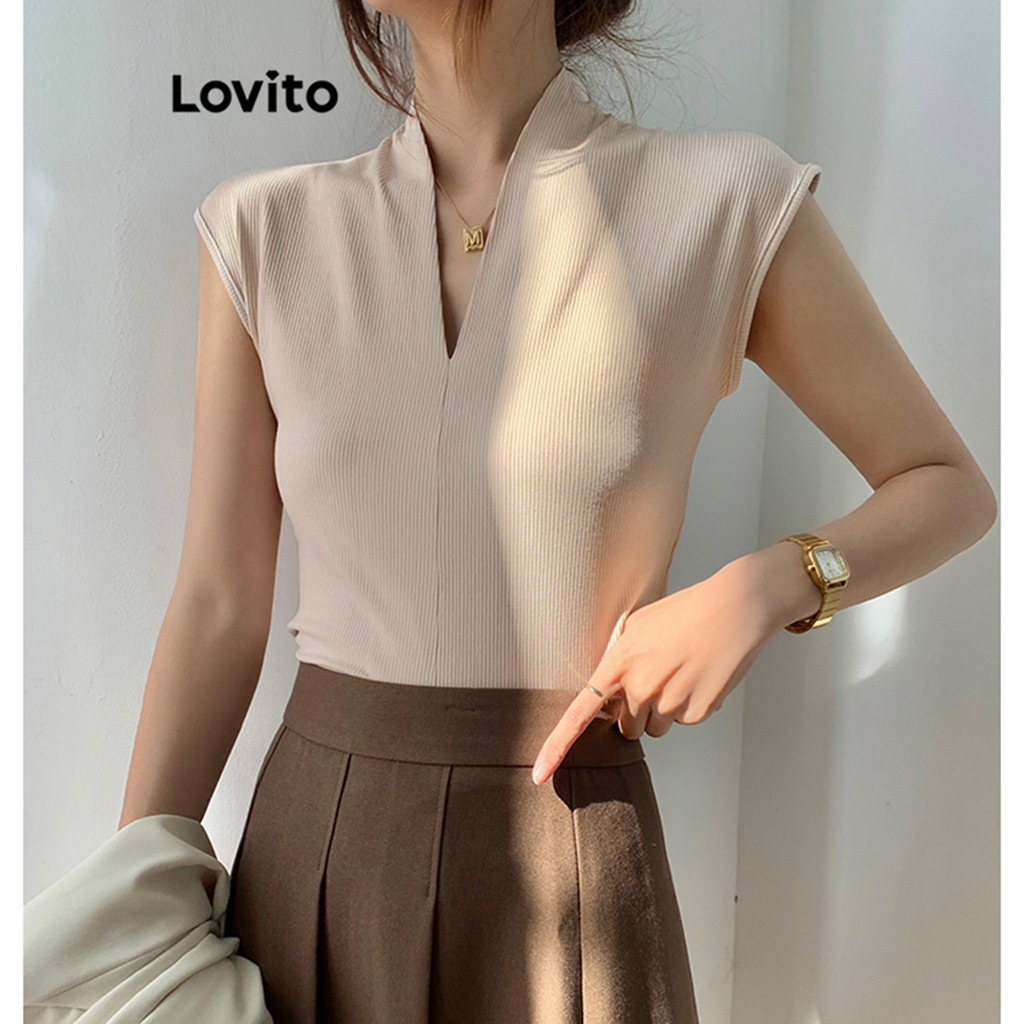 (Trendy) Lovito เสื้อยืดลําลองสีพื้นพื้นฐานสําหรับผู้หญิง L83EN251 (หลากสี)