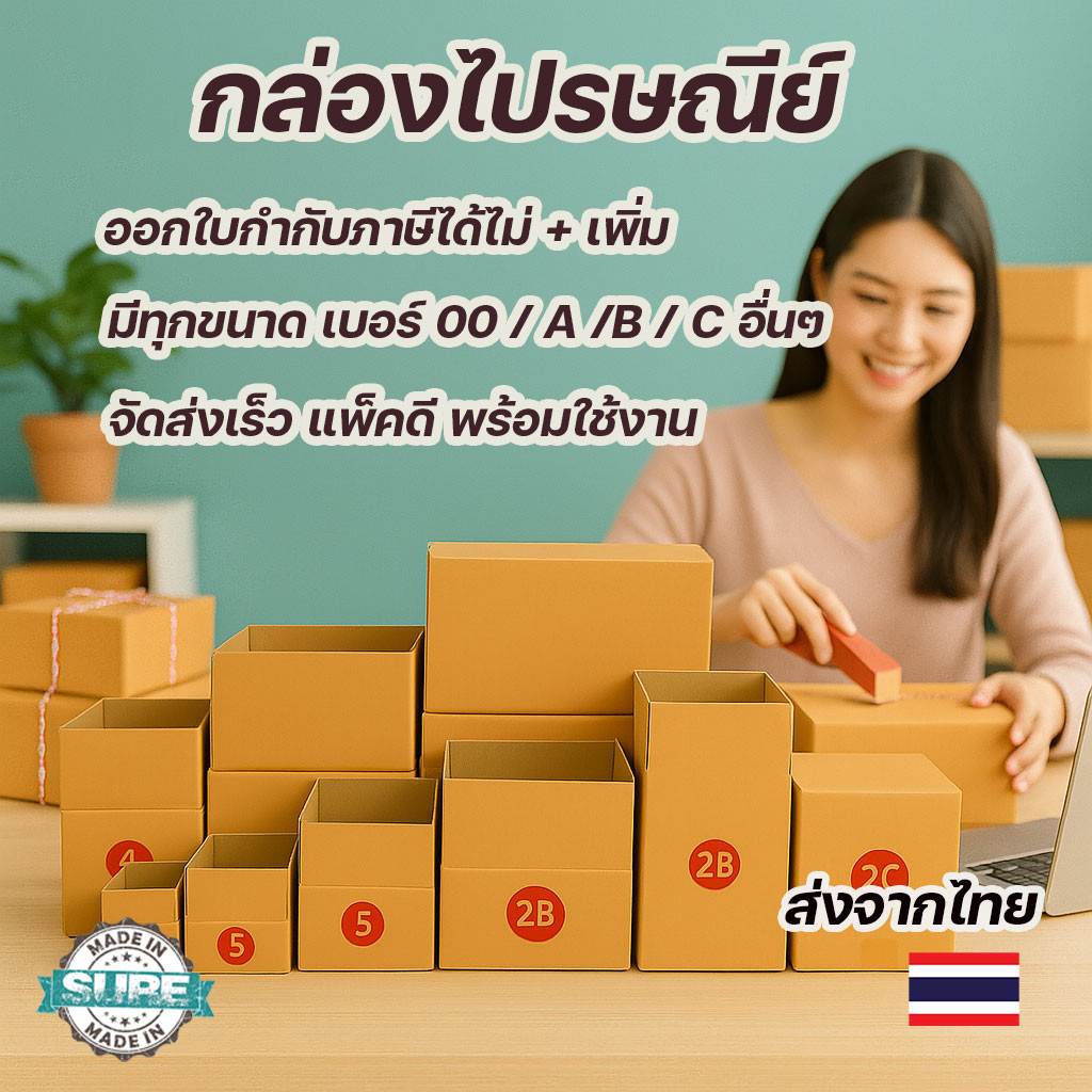 กล่องพัสดุ กล่องไปรษณีย์  แพ็คของ ร้านค้าออนไลน์ ขอใบกำกับภาษีได้ มีหลายขนาด เบอร์ 00 / 0 / A / B / C ขอใบกำกับภาษีได้