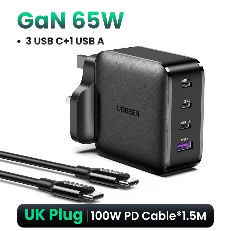 UGREEN 65W GaN Charger Quick Charge 4.0 3.0 Type C PD USB Charger พร้อม QC 4.0 3.0 Fast Charger