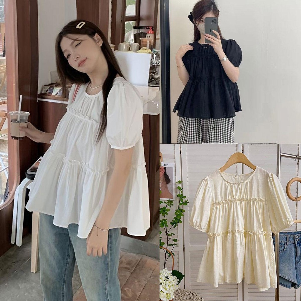 Dahong W630 เสื้อเชิ้ตแขนสั้น  oversize สีทึบ เสื้อเชิ้ต สไตล์หวาน สไตล์ใหม่ หลวม เวอร์ชั่นเกาหลี