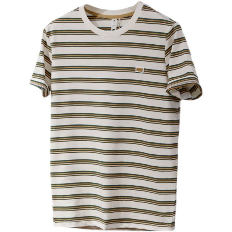 เสื้อยืดแขนสั้นผู้ชายลายทาง Slim Fit Casual ทุกวันอเนกประสงค์เกาหลีรุ่นเสื้อฐาน Breathable WL082