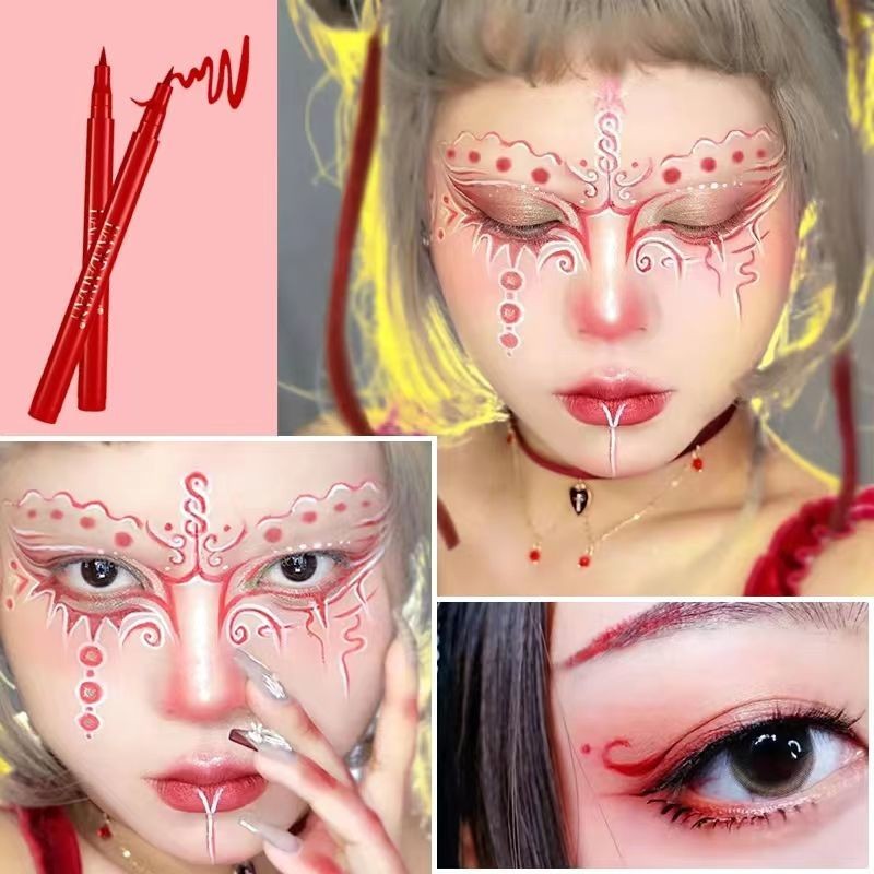 Big Red Positive Red Liquid Eyeliner ปากกาภาพวาดดอกไม้ปากกาเด็กผู้ใหญ่ Stage Performance Cheek ภาพวา