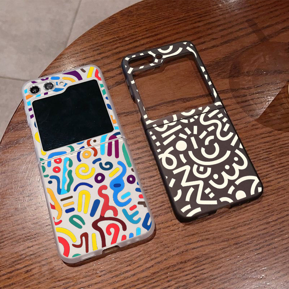 สีสัน Graffiti พิมพ์ Slim Hard Frosted เคสโทรศัพท์สําหรับ Samsung Galaxy Z Flip 6/Flip 7/Flip 5 กันกระแทก Samsung Cover