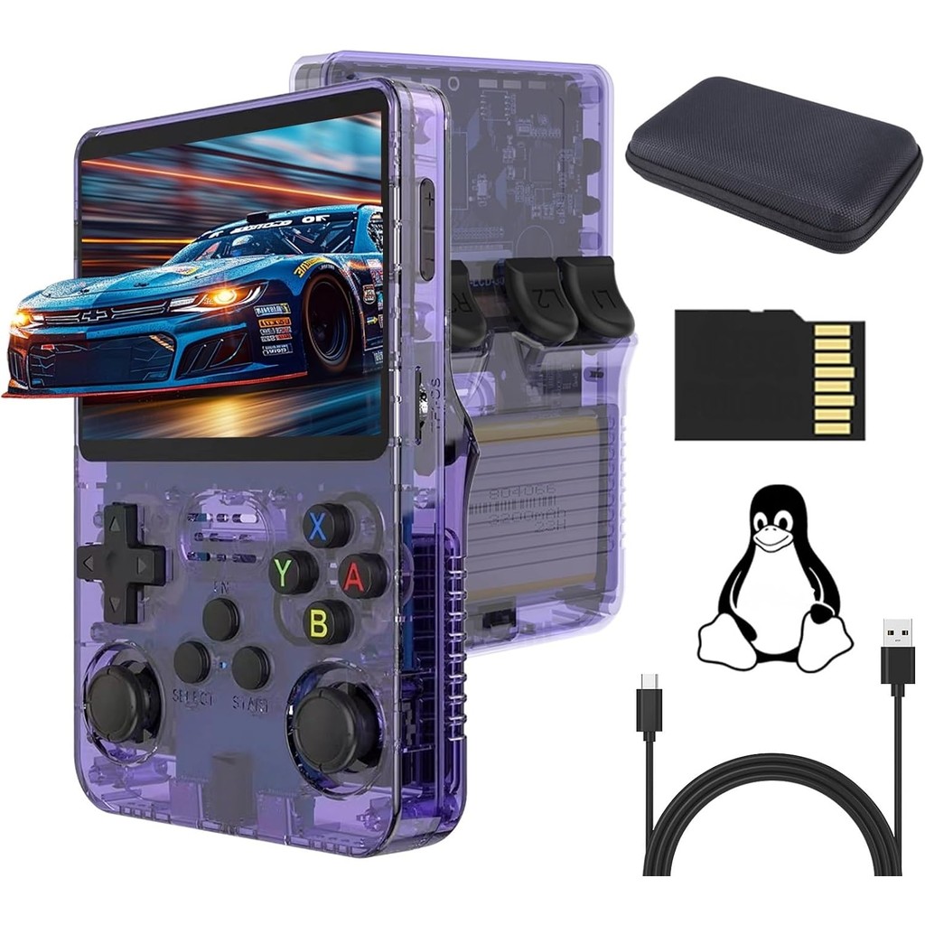 R36S Handheld Games Consoles, 3.5 Inch IPS Screen Open Source Linux System Retro Handheld, 128G TF Card 17,000+ Games 10+ Emulators Gaming Console with Bag, 3500mAh Battery