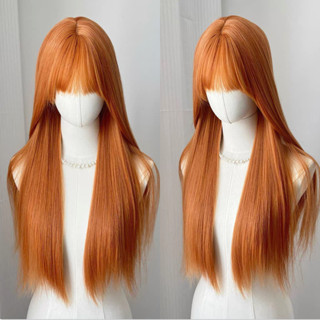 วิกผมยาวตรงสีส้ม 70 cm วิกผมสังเคราะห์สำหรับคอสเพลย์และงานปา…