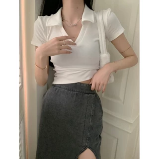 พร้อมส่ง เสื้อโปโลฤดูร้อนสำหรับผู้หญิง แขนสั้น เสื้อผ้าแฟชั่นเกาหลี ใส่เที่ยว ใส่ทํางาน Umiso