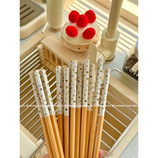 ตะเกียบไม้  ตะเกียบ ตะเกียบญี่ปุ่น ลายดาว✨ พร้อมส่ง ！！