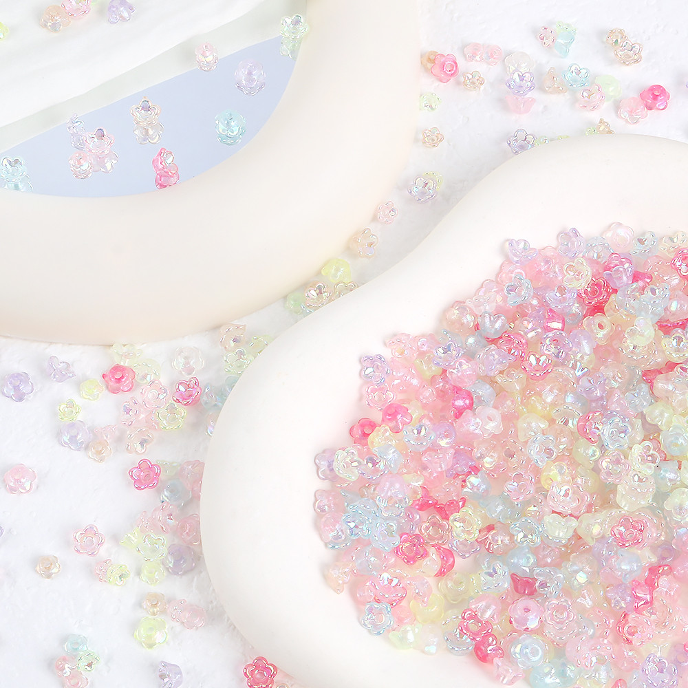 ลูกปัดเรซิ่นดอกไม้ 4-6 มิลลิเมตร สีสันสวยงาม สำหรับทำสร้อยข้อมือและสร้อยคอดiyเสื้อผ้า