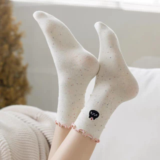 LunaBra ถุงเท้า ลายหมี สุนัข แมว มินิมอล น่ารัก สไตล์ญี่ปุ่น ใส่กันลื่น ข้อกลาง ถุงเท้าผู้หญิง