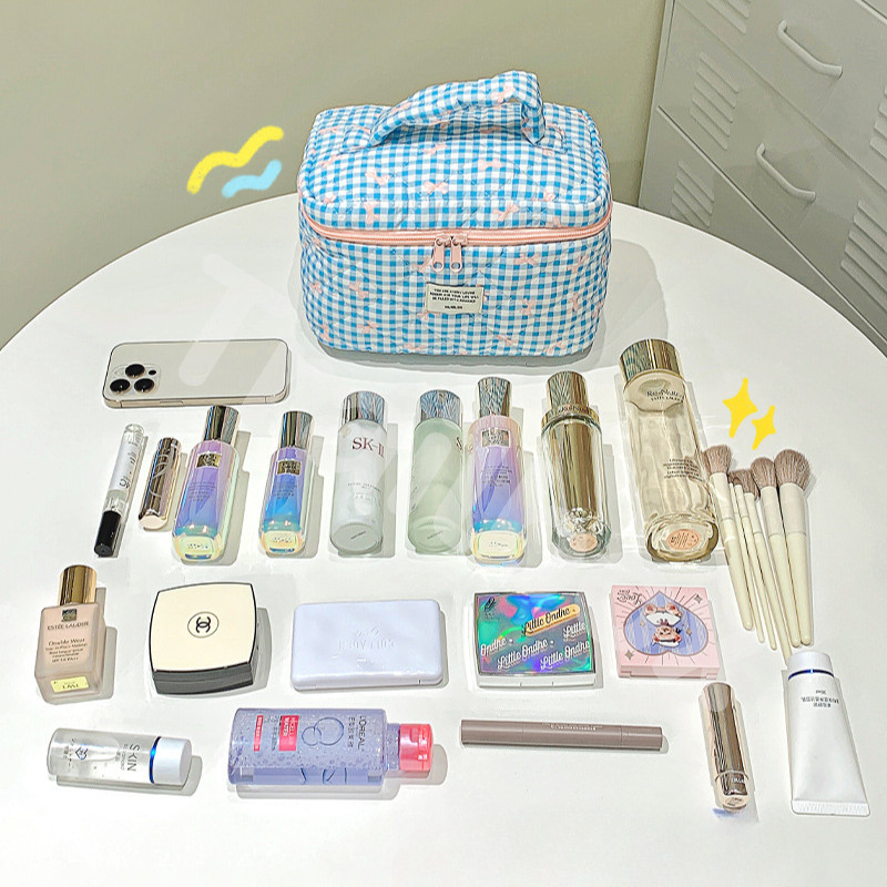กระเป๋าเครื่องสำอาง แบบพกพา กระเป๋าแต่งหน้าทรงตั้ง กันน้ำ นุ่มนิ่ม มีหูจับ - รูปที่ 2