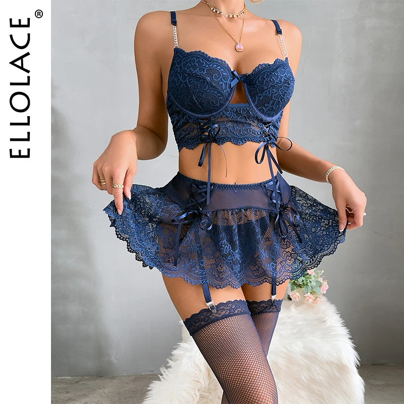 ELL Fancy Sexy Lingerie Lace Ultra Sexy Women's Ethical Underwear g-String Hot Skirt Ensemble Outfit