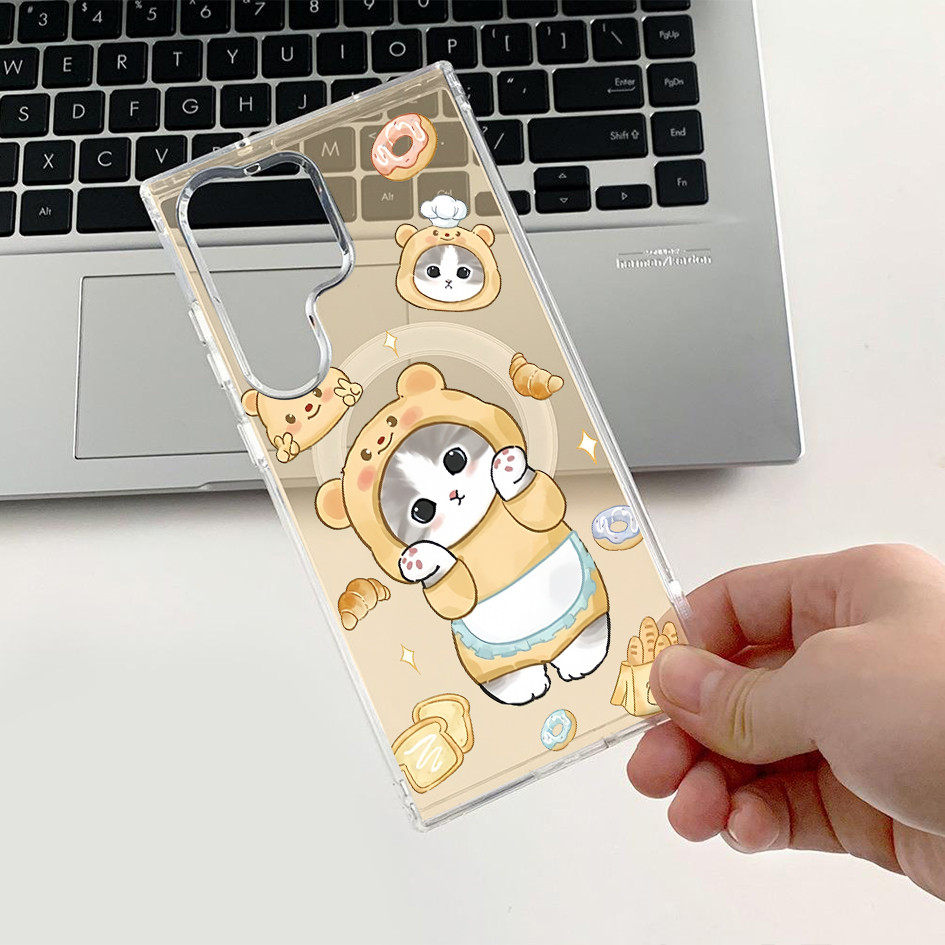 Samsung S25 Ultra S24 FE S24U S23U S22 A56 A55 Winnie the Pooph Mofusand Cat Micro Matte โปร่งแสงแม่เหล็กสําหรับ Samsung S25 + S24 Plus S23 S20 FE กันกระแทก