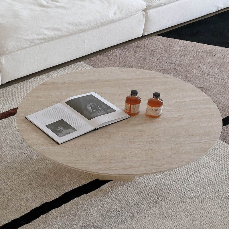 โต๊ะกาแฟห้องนั่งเล่นหินอ่อนกลมฝรั่งเศสหินถ้ำโต๊ะกาแฟโต๊ะเล็กๆสำหรับบ้านขนาดเล็กสไตล์สแกนดิเนเวียน - รูปที่ 6