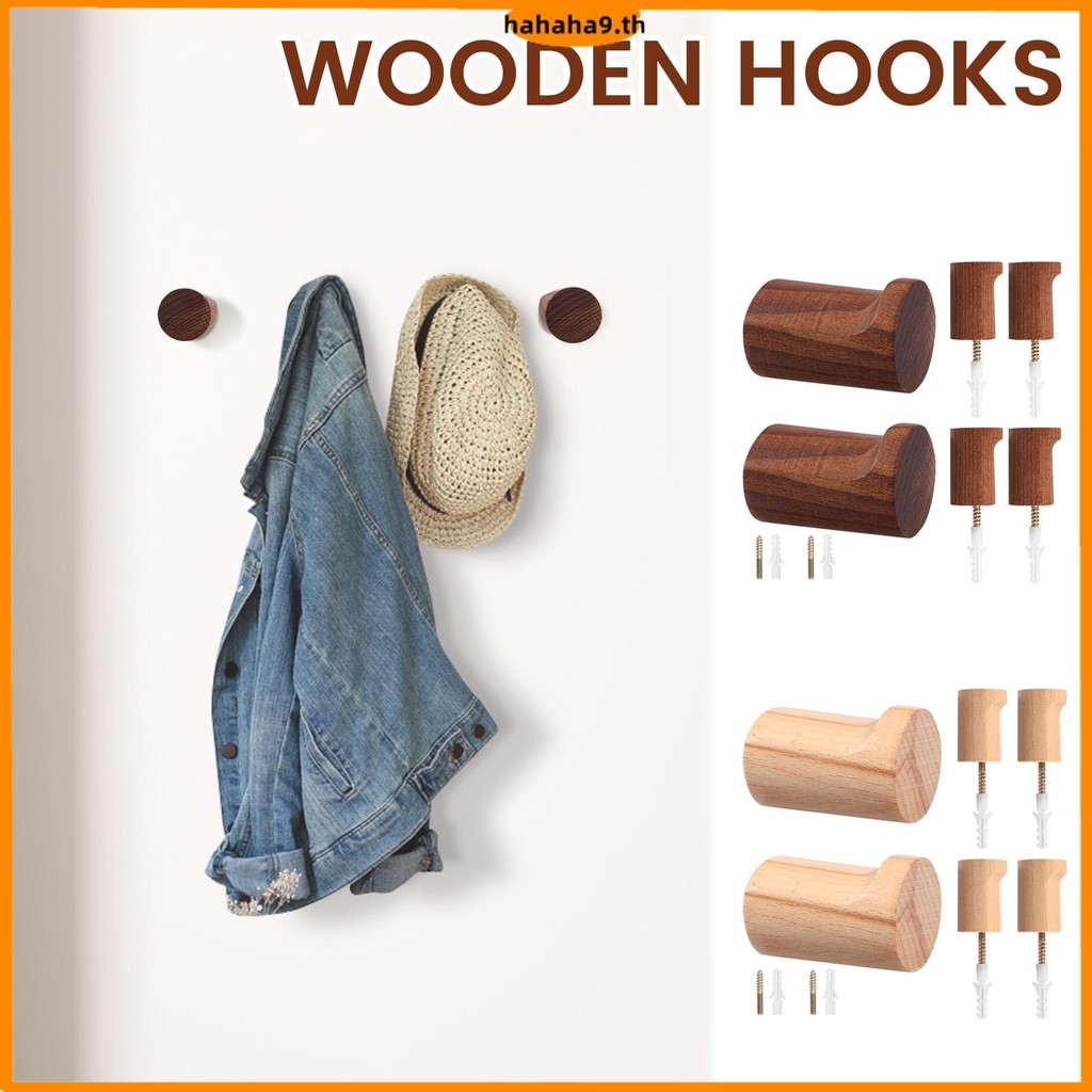 6 ชิ้นไม้ Coat Hook Enduring ติดผนังประตู Hook ติดตั้งง่าย Coat Rack ติดผนัง SHOPTKC1879