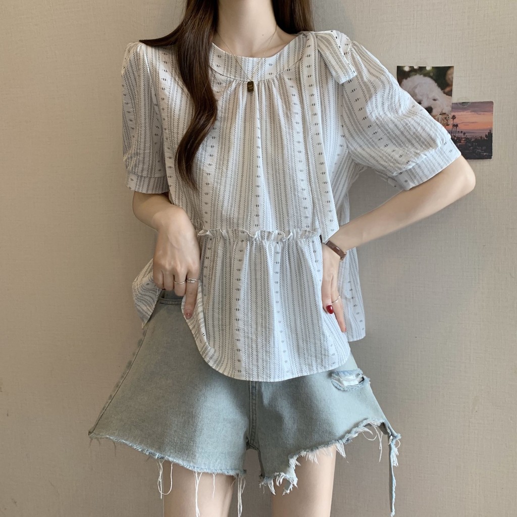 ส่งไวจากไทย⭐Summer⭐M-4XL    เสื้อแขนสั้นผู้หญิงแขนสั้นเสื้อยืดสั้นด้านบนผ้าฝ้ายบวกขนาดฤดูร้อนเวอร์ชั่นเกาหลีสุภาพสตรีสวย