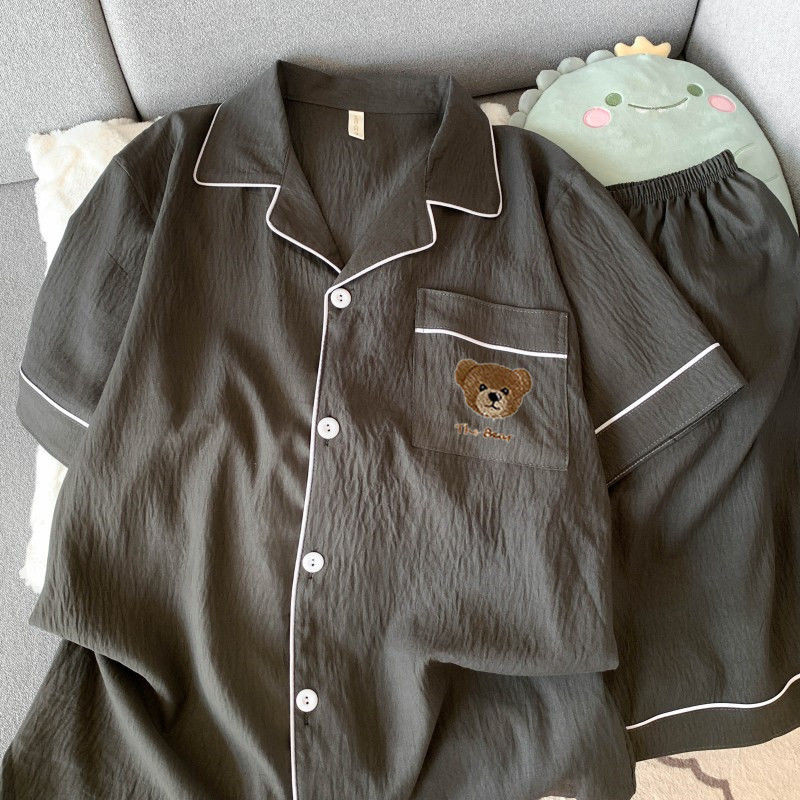 Cloud Cotton Summer Pyjamas Men 2025 แขนสั้นสไตล์บางฤดูร้อนเยาวชนสามารถสวมใส่นอก Homewear Suit