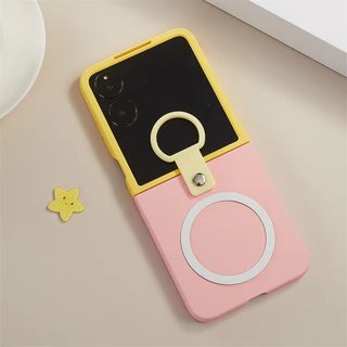 เคสโทรศัพท์แม่เหล็กสีตัดกันน่ารักพร้อมแหวนสําหรับ Samsung Galaxy Z Flip 7 Flip8 Z Flip7 ZFLIP7 กลับ